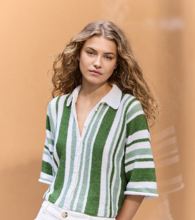 Lana Grossa VESTE POLO À RAYURES Ecopuno